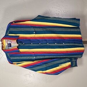 Wrangler Vintage 90s Brushpopper Western Strip Button Down Shirt 100% Cotton XXL